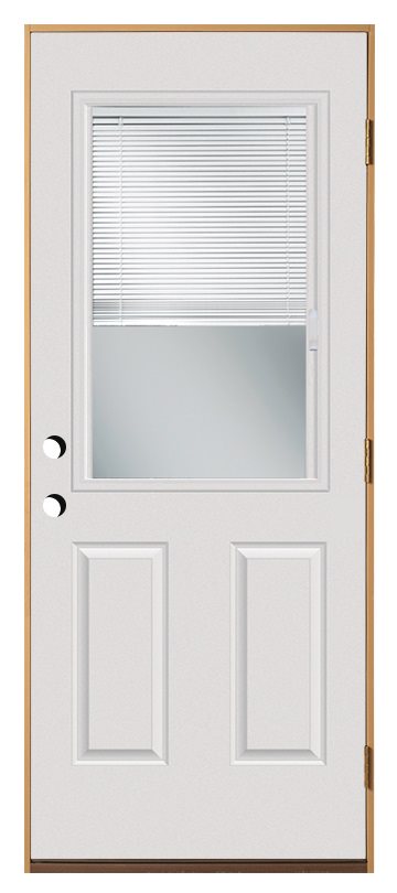 36 in x 80 in, Halfview, Mini Blind, 2 Panel, Fiberglass, Primed, Exterior Prehung Door, Left Hand, Satin Nickle Hinges, TDI